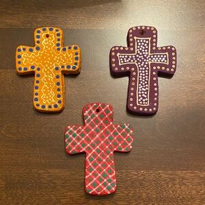 Handcrafted Clay Cross Holiday Ornaments Set